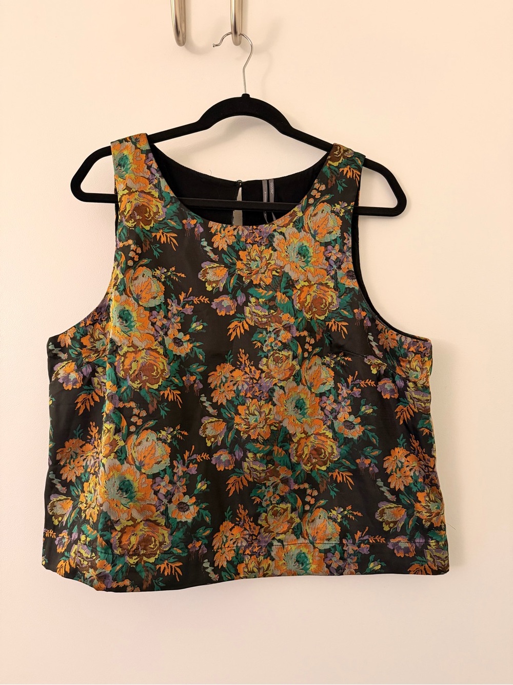 By Anthropologie Jacquard Floral Shell Top XL Sleeveless Yellow Motif